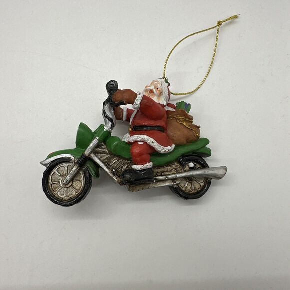 Vintage Motorcycle Riding Santa Christmas Ornament Lot Of 4 Rare Collectors - Picture 2 of 9